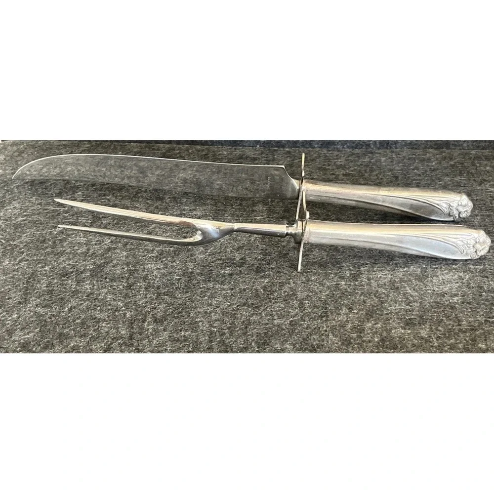 Vintage 1950s DAFFODIL CARVING SET by 1847 Rogers Silverplate Knife Fork 10 1/2